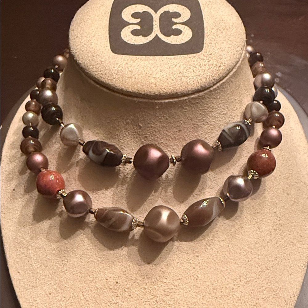 Vintage Double Strand Beaded Choker Statement Necklace